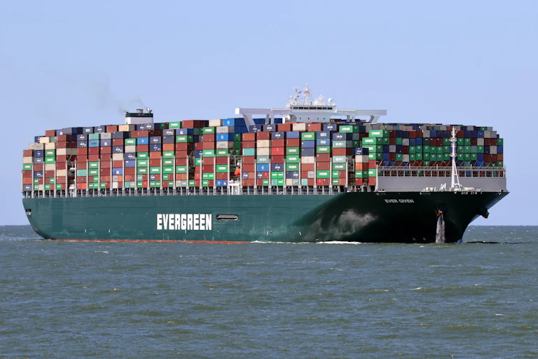 The container ship the Ever Given at sea