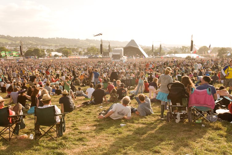 Sea of tents and main stage at Glastonbury festival