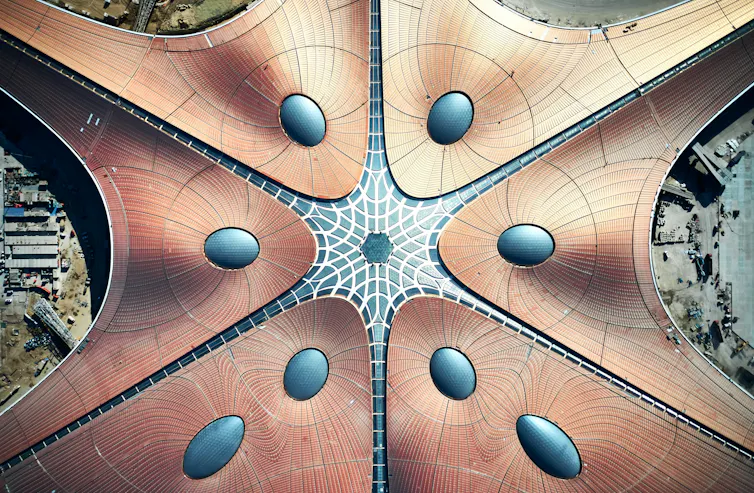 An aerial shot of Zaha Hadid's building for the Beijing Daxing International Airport in China