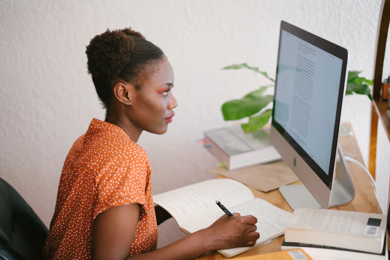 A woman at computer