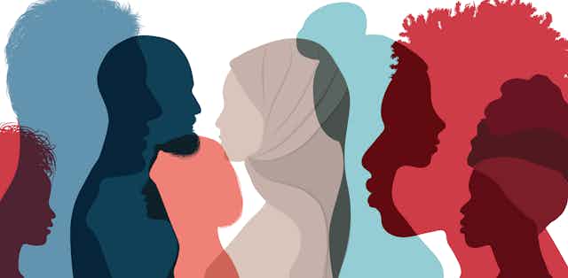 Multicoloured silhouettes of people from different ethnicities