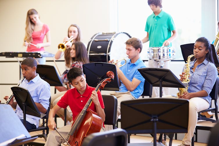 Students in a band class.
