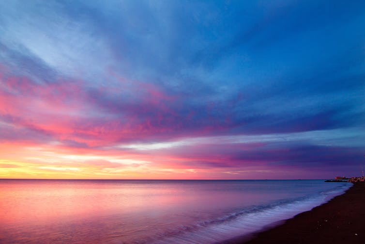 Sunset with pink, yellow, blue and orange colours