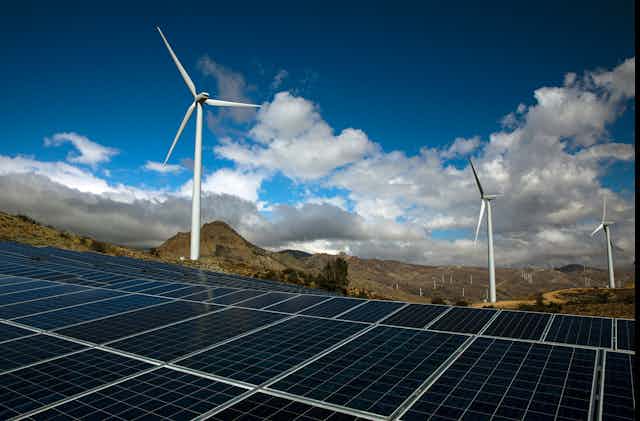 Transmission links renewable energy generators to demand centers.