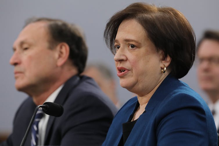 Justice Elena Kagan speaks in court.