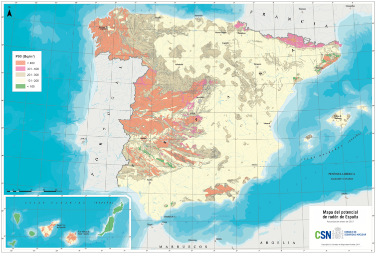 Mapa do potencial de radon en España. Consello de Seguridade Nuclear