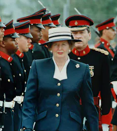 Margaret Thatcher with Royal Bermuda regiment in 1990