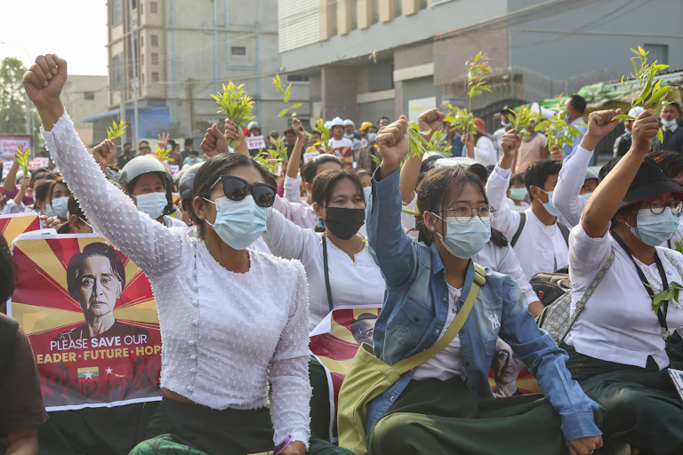 Democracy protests in Myanmar.