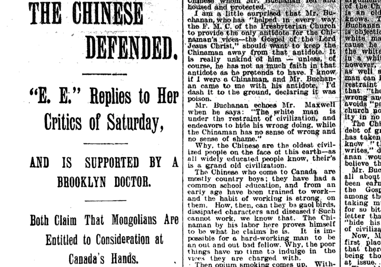 1896 newspaper article titled 'The Chinese Defended'