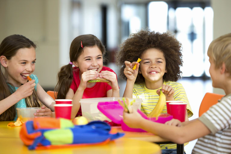 Children eating lunch at school.