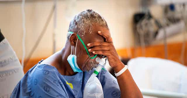 A COVID-19 patient in an ICU unit.