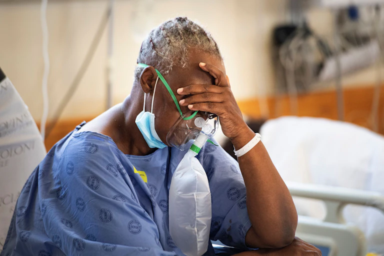A COVID-19 patient in an ICU unit.