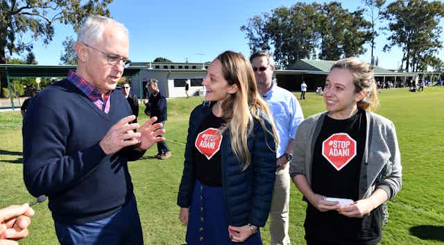 Malcolm Turnbull speaks to Adani protesters