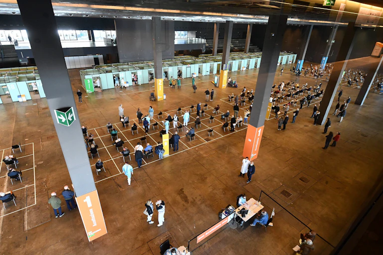 A mass vaccination hub in Genoa, Italy.
