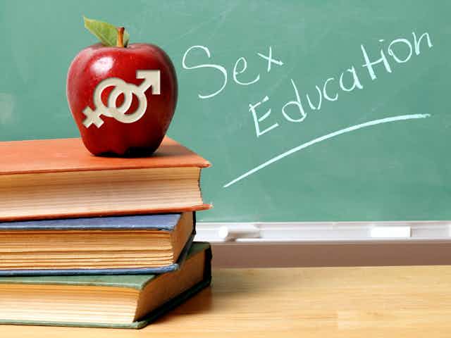 An apple on a desk indicating sex education