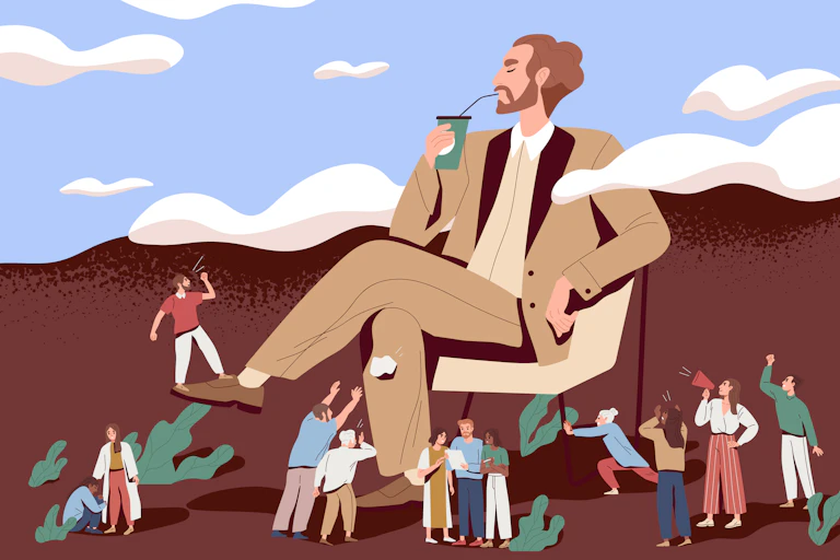 Cartoon illustration of selfish management