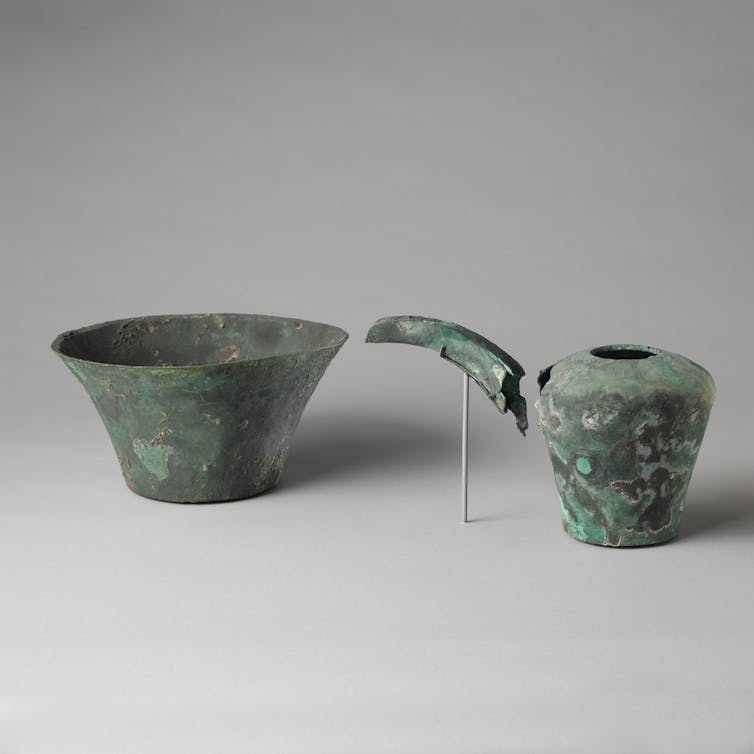 Hand washing bowl and spouted jar for pouring water over the hands.