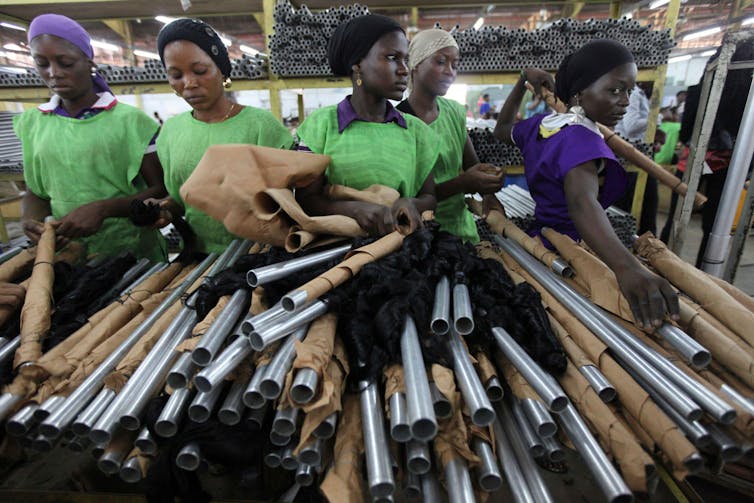 Female workers at a hair factory in Lagos
