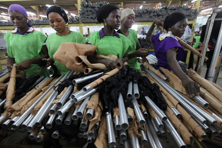 Female workers at a hair factory in Lagos