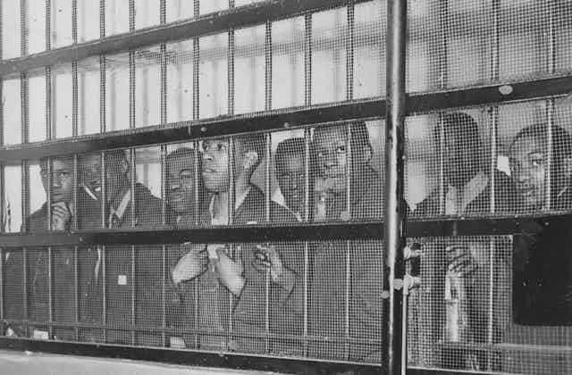 The Friendship Nine members behind bars in jail. 