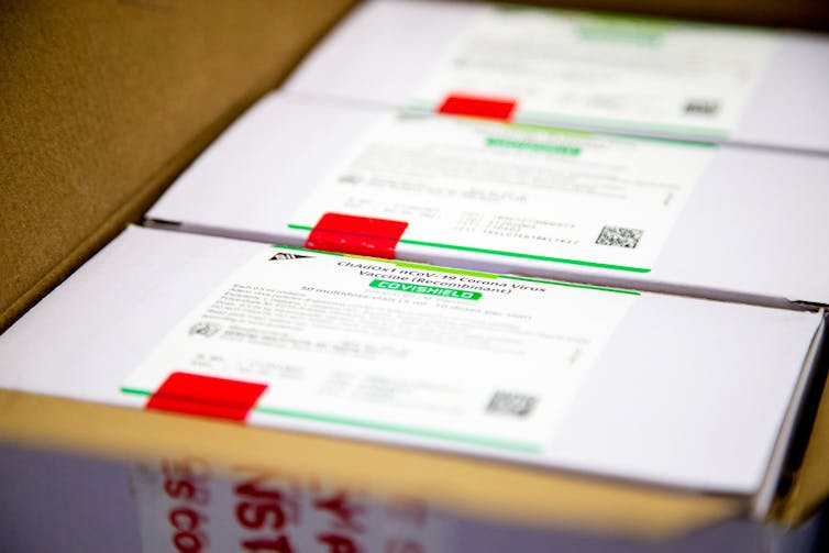 Boxes of vaccine inside a larger shipping box