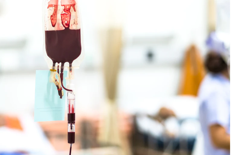 A blood transfusion bag.