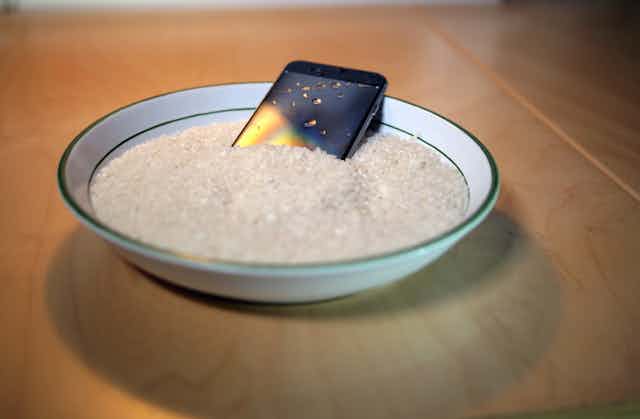 Wet phone placed in rice. 