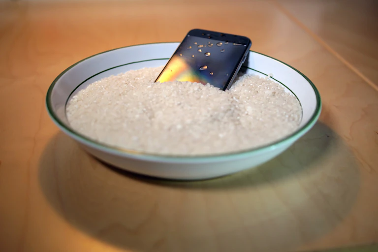Wet phone placed in rice.