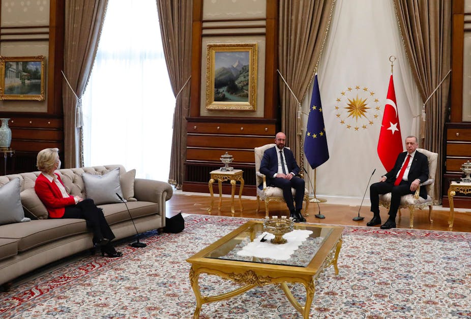 Ursula von der Leyen, Charles Michel et Recep Tayyip Erdogan à Ankara 