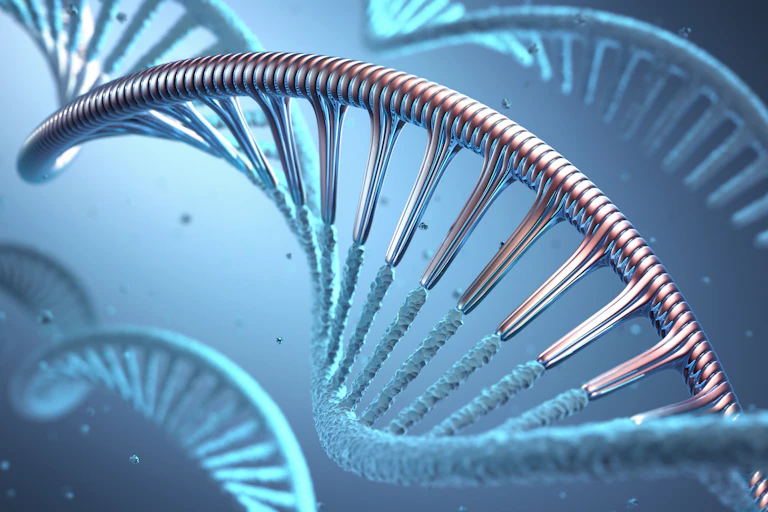 artist's rendition of RNA paired up with DNA strand