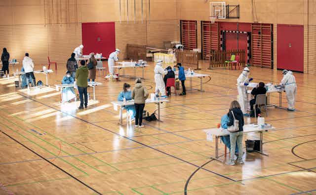 Mass vaccination hub in sports hall
