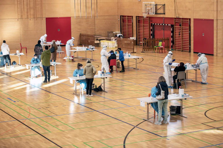Mass vaccination hub in sports hall