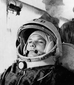 Cosmonaut Yuri Gagarin in his space suit.