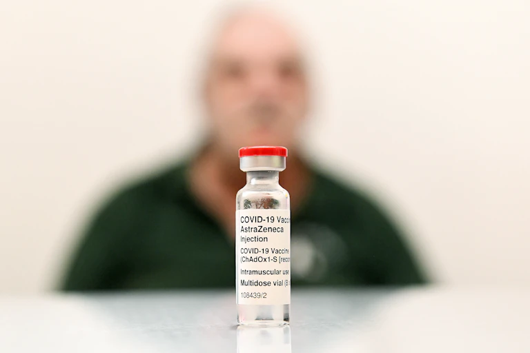 A vial of the AstraZeneca COVID-19 vaccine
