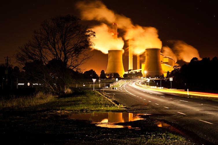 coal plant at night