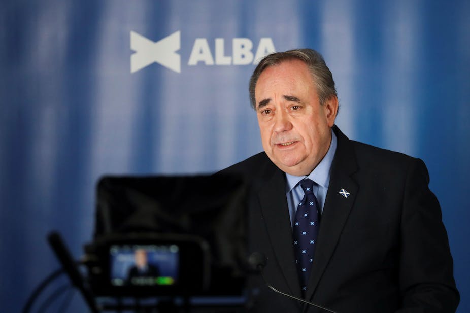 Alex Salmond giving a talk about the Alba party