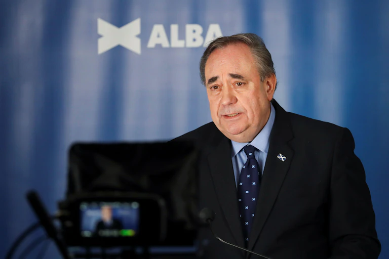 Alex Salmond giving a talk about the Alba party