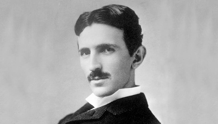 A black and white photo of the electrical engineer Nikola Tesla