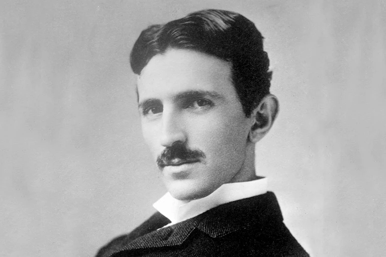 A black and white photo of the electrical engineer Nikola Tesla
