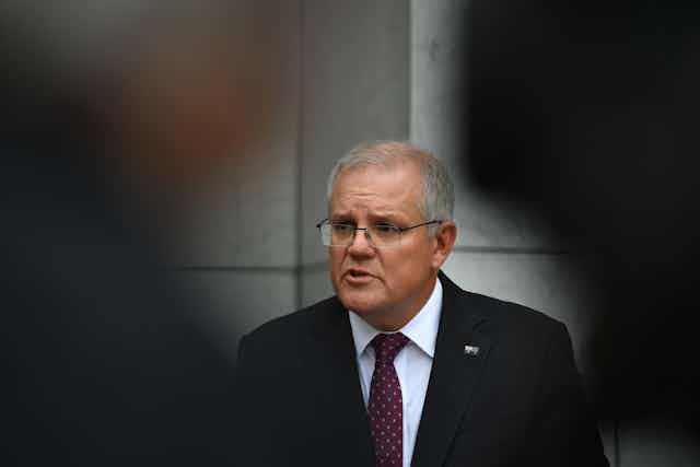 Prime Minister Scott Morrison at Canberra press conference.