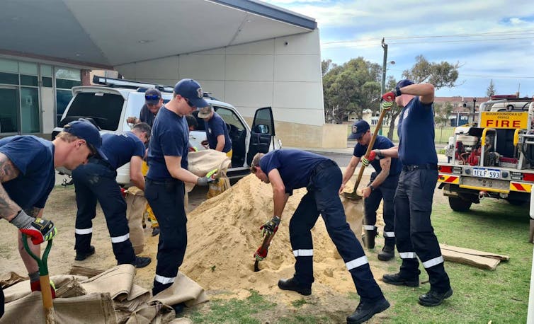 Emergency services crews in the WA town of Geraldton, preparing ahead of the arrival of Tropical Cyclone Seroja