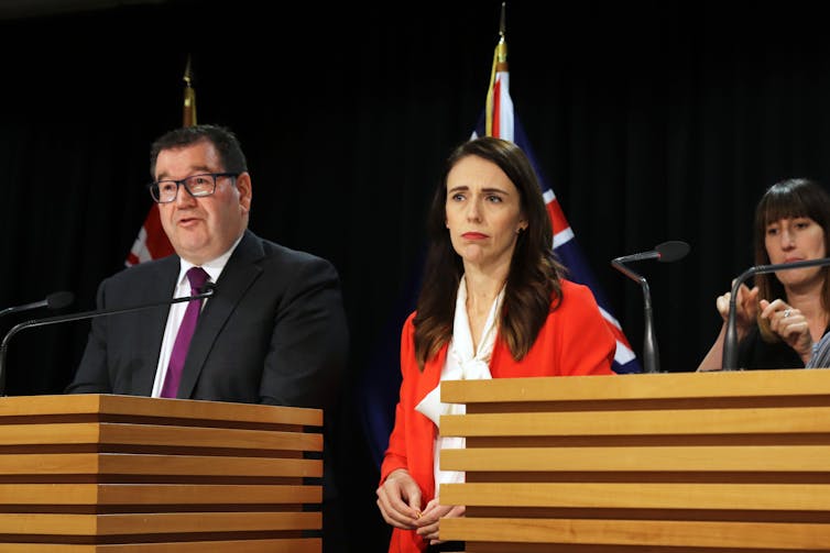 Jacinda Ardern and Grant Robertson at press conference