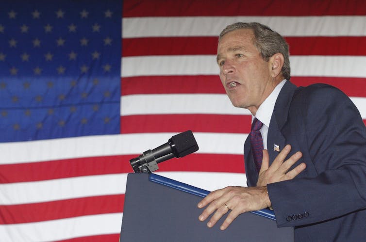 President George W. Bush campaigning in Knoxville, Tennessee, on October 8, 2002.