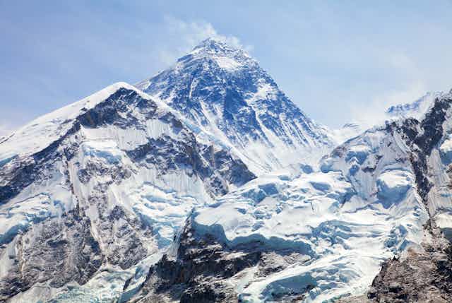 Mount Everest and Nuptse above Khumbu glacier in Nepal
