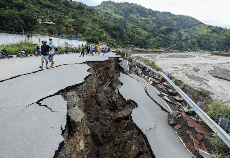 A road collapsed after floods