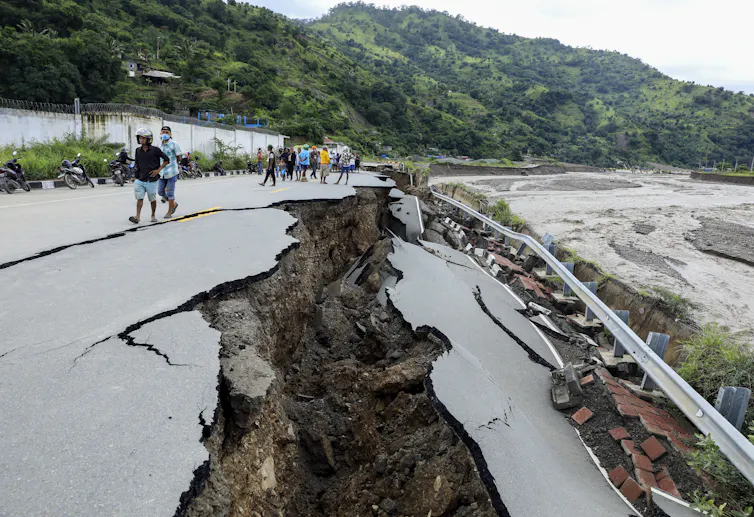 A road collapsed after floods