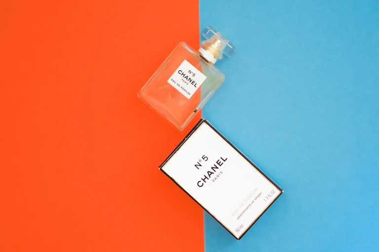 Chanel No 5 in a bottle and a box