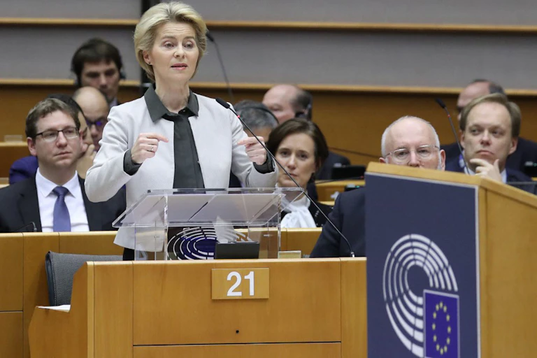 European Commission president Ursula von der Leyen presents the "Green New Deal" plan to fight climate change.
