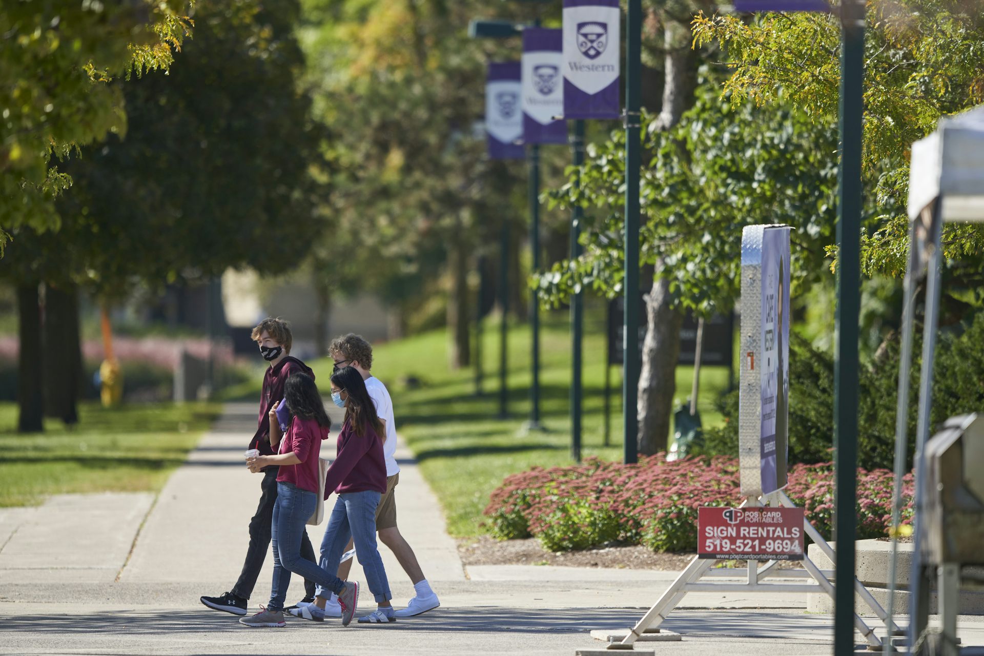 Students walking on a campus.