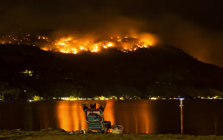 Flames seen on a mountain at night